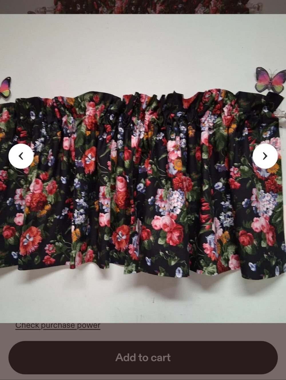 Ralph Lauren Isadora Black Floral Valance Curtain - Vibrant Pink & Red Flowers